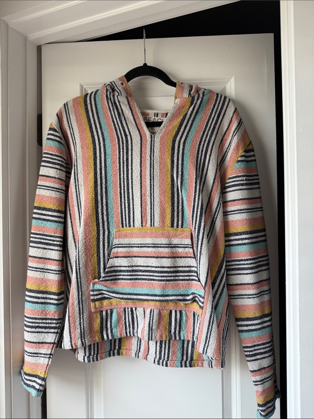 Pastel Multi-Stripe Hooded Pullover Sweatshirt